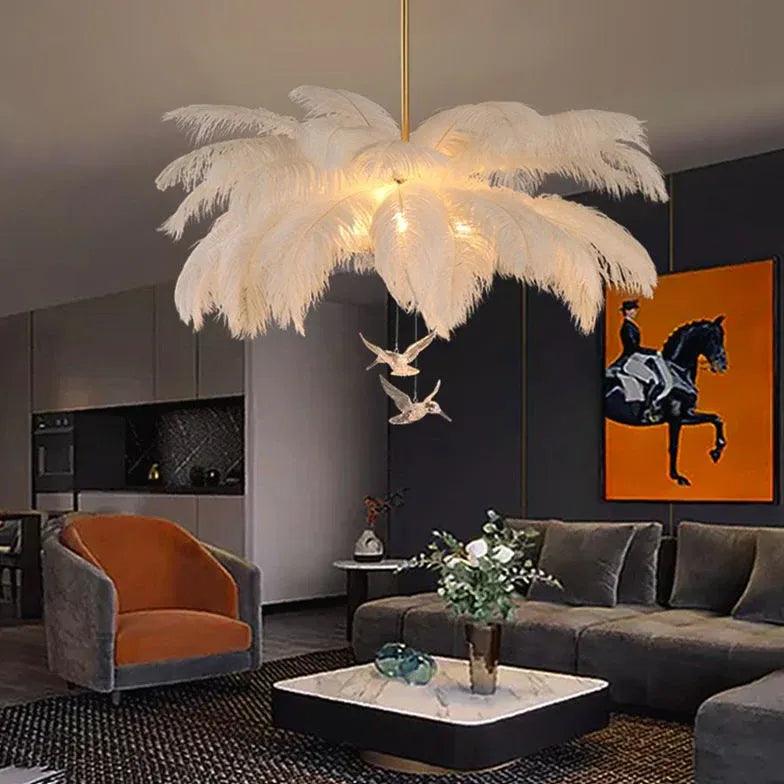 Feather Decor Design Modern White Pendant Light Chandelier | Rebooters - Rebooters