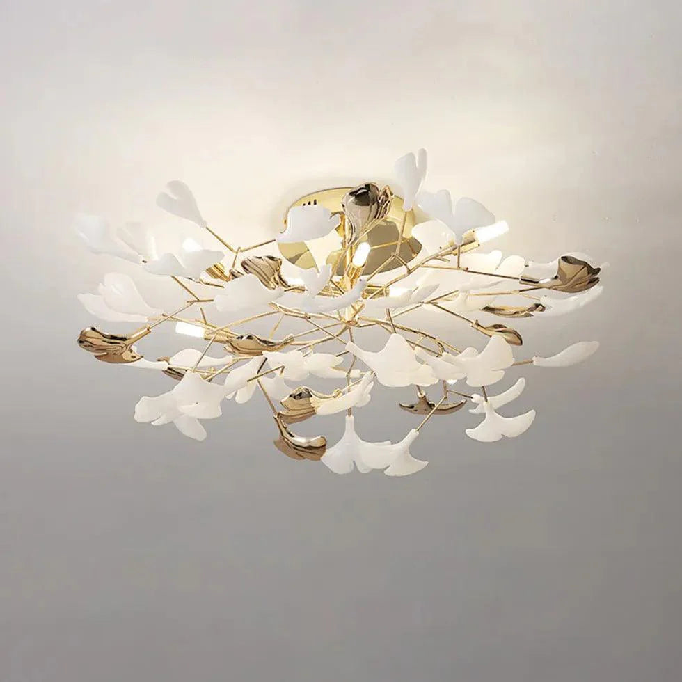 Ginkgo Leaf Gold Modern Flush Ceiling Lights for Home Decor - Rebooters