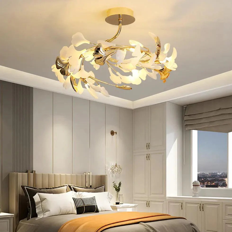 Ginkgo Leaf Gold Modern Flush Ceiling Lights for Home Decor - Rebooters