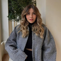 Womens Chic Oversized Button-Up Bomber Jacket for Style - Rebooters