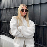 Womens Chic Oversized Button-Up Bomber Jacket for Style - Rebooters