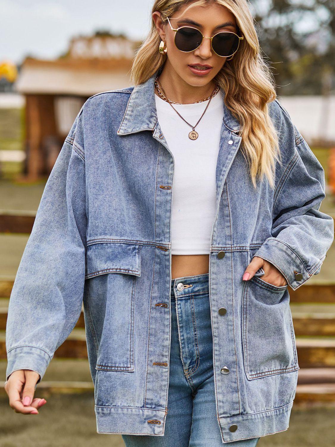 Womens Stylish Oversized Denim Jacket for a Trendy Look - Rebooters