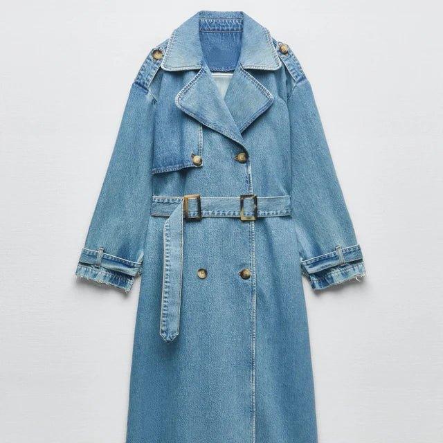 Womens Chic Oversized Denim Trench Coat for Effortless Style - Rebooters