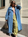 Womens Chic Oversized Denim Trench Coat for Effortless Style - Rebooters