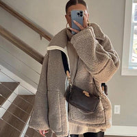 Womens Cozy Oversized Fleece Zip-Up Jacket for Comfort - Rebooters