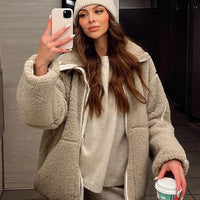 Womens Cozy Oversized Fleece Zip-Up Jacket for Comfort - Rebooters