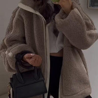 Womens Cozy Oversized Fleece Zip-Up Jacket for Comfort - Rebooters