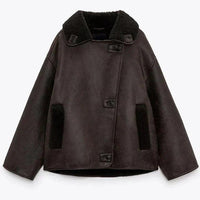 Womens Cozy Oversized Shearling-Lined Jacket for Comfort - Rebooters