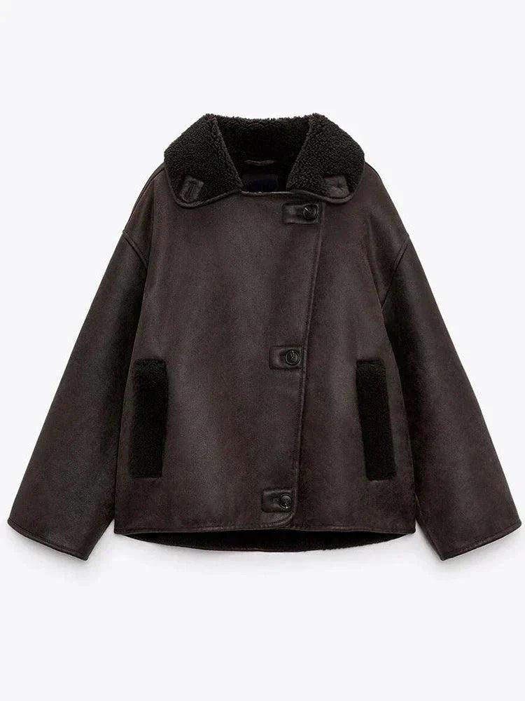 Womens Cozy Oversized Shearling-Lined Jacket for Comfort - Rebooters