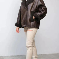 Womens Cozy Oversized Shearling-Lined Jacket for Comfort - Rebooters