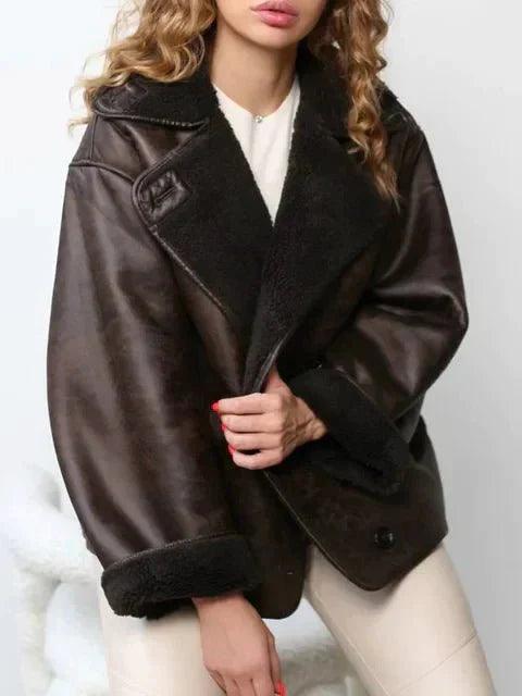 Womens Cozy Oversized Shearling-Lined Jacket for Comfort - Rebooters