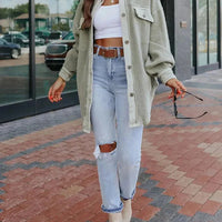 Womens Cozy Oversized Sherpa Button-Up Jacket for Comfort - Rebooters