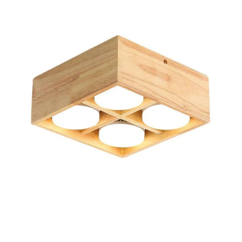 Square Double Lights Wooden Flush Ceiling Lights for Home - Rebooters