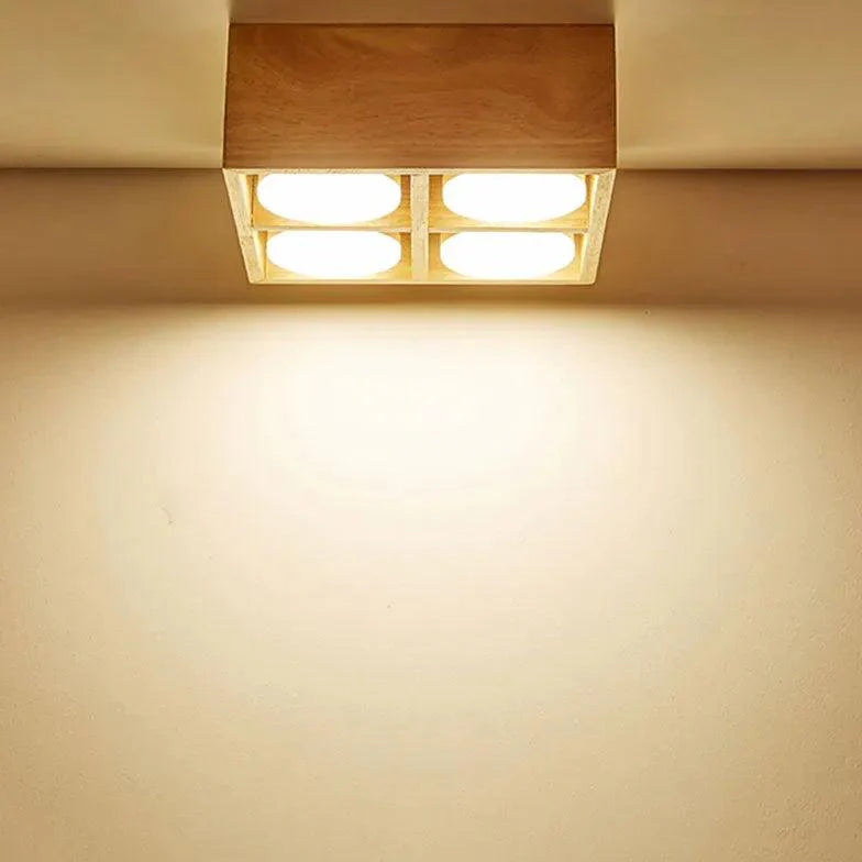 Square Double Lights Wooden Flush Ceiling Lights for Home - Rebooters