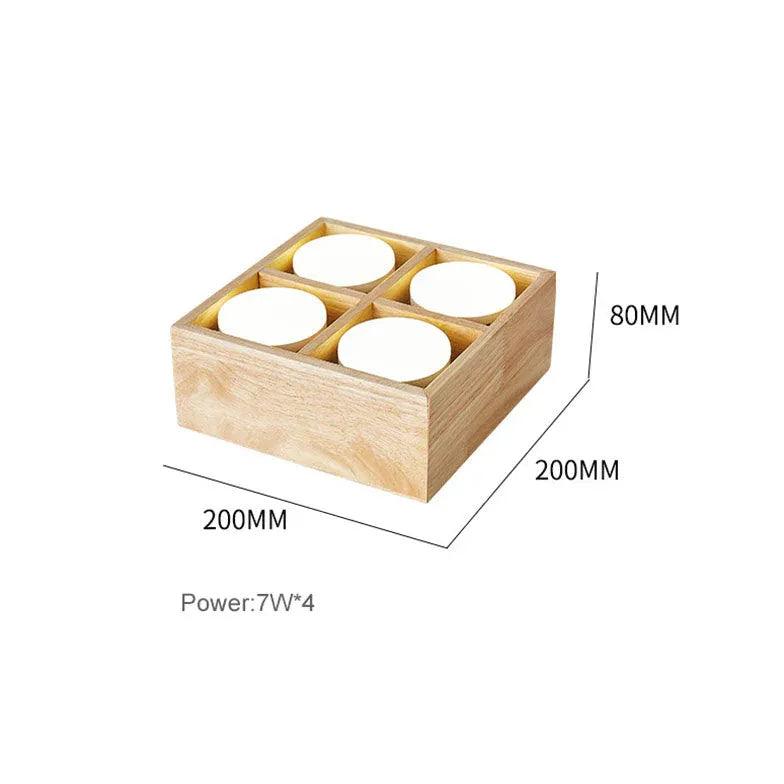 Square Double Lights Wooden Flush Ceiling Lights for Home - Rebooters