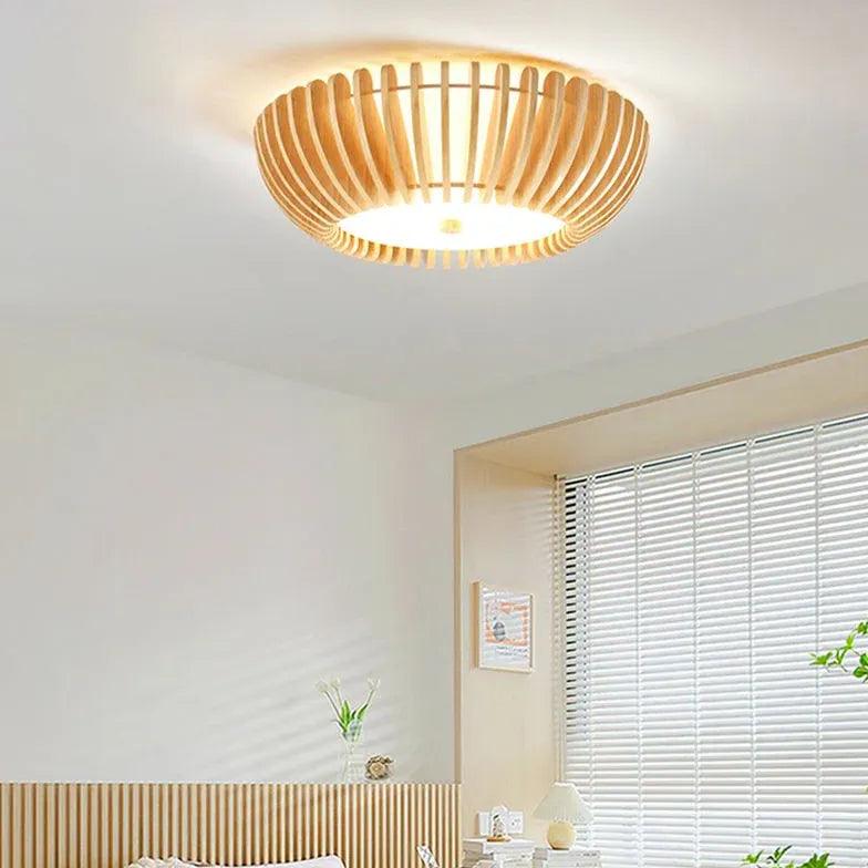 Pastoral Stripes Bedroom Wooden Flush Ceiling Lights 39W - Rebooters