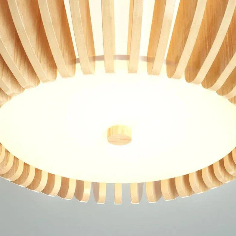 Pastoral Stripes Bedroom Wooden Flush Ceiling Lights 39W - Rebooters