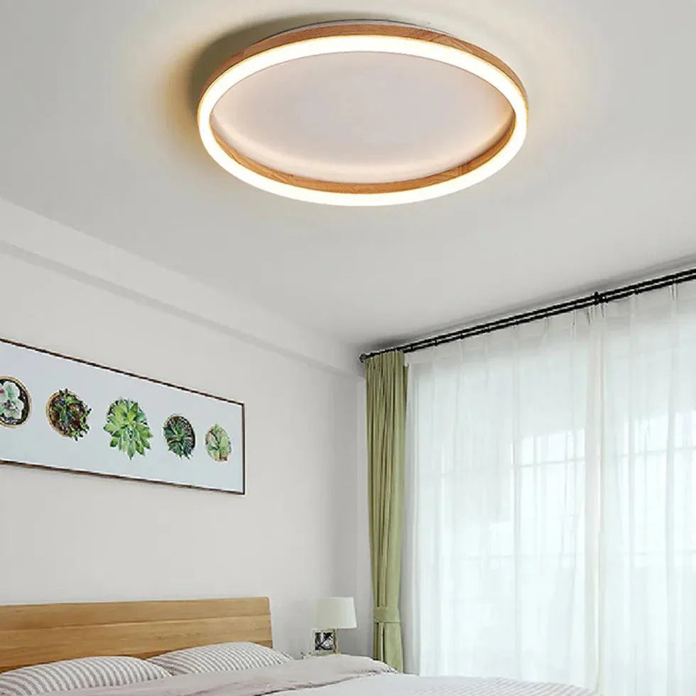 Hollow Ring Bedroom Wooden Flush Ceiling Lights Design - Rebooters