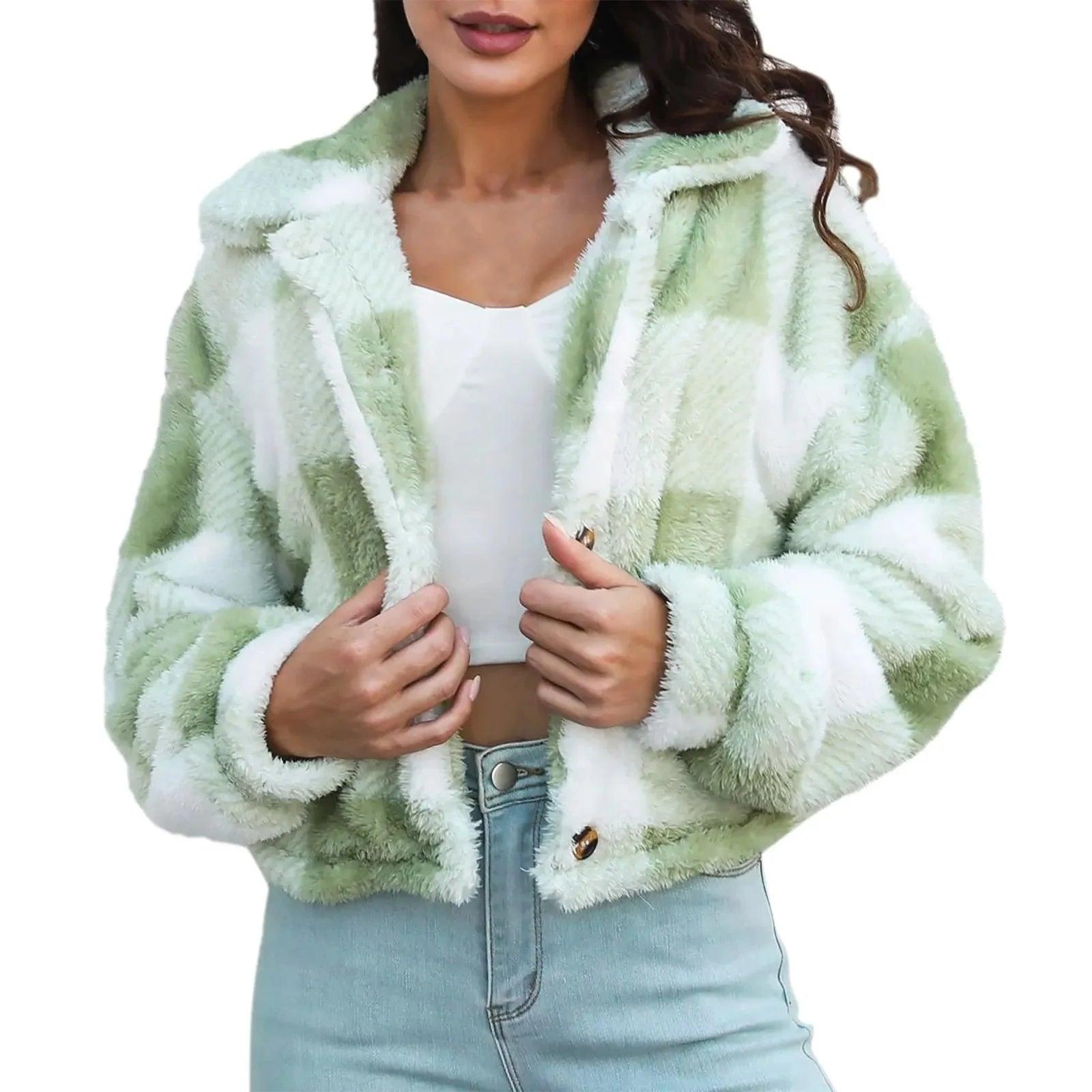 Womens Chic Plaid Faux Fur Jacket for Cozy Style Upgrade - Rebooters