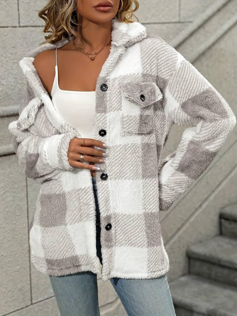 Womens Cozy Plaid Fleece Shacket for Ultimate Comfort - Rebooters