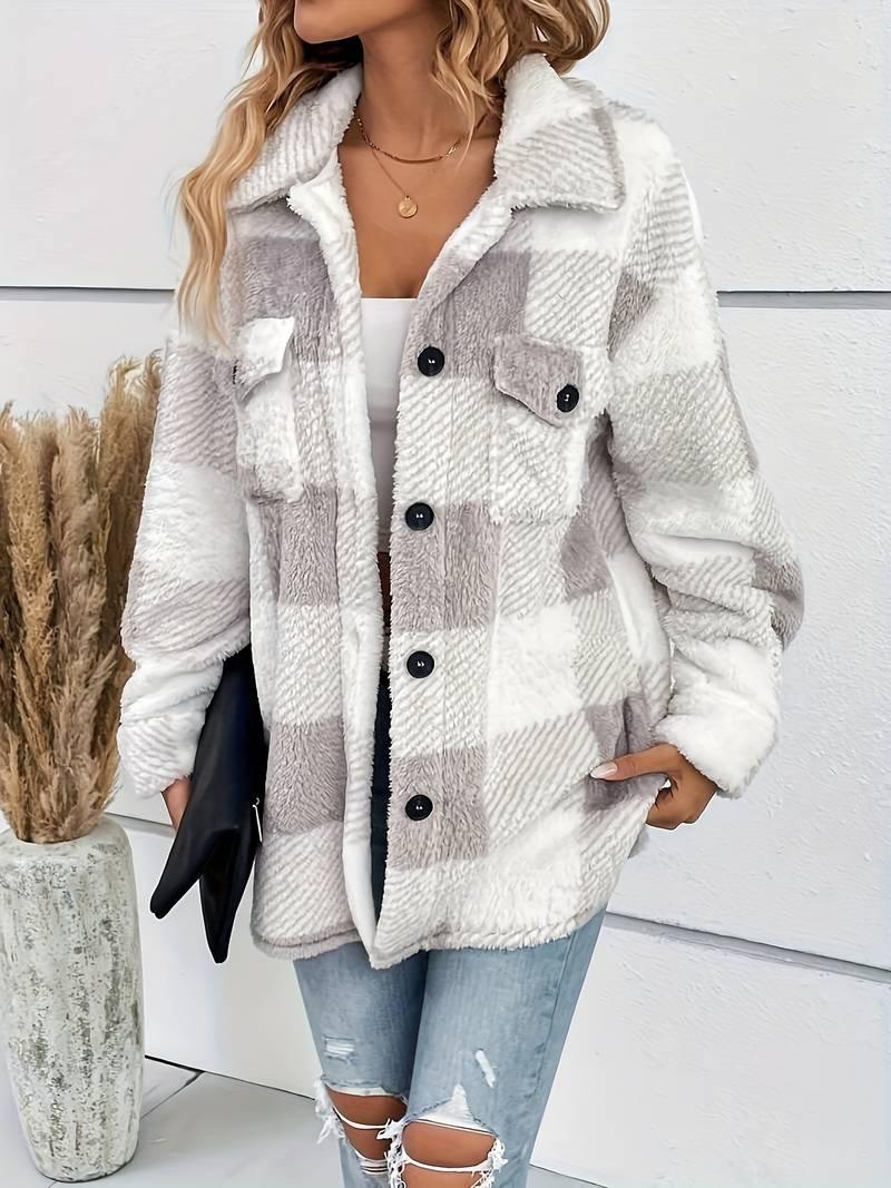 Womens Cozy Plaid Fleece Shacket for Ultimate Comfort - Rebooters