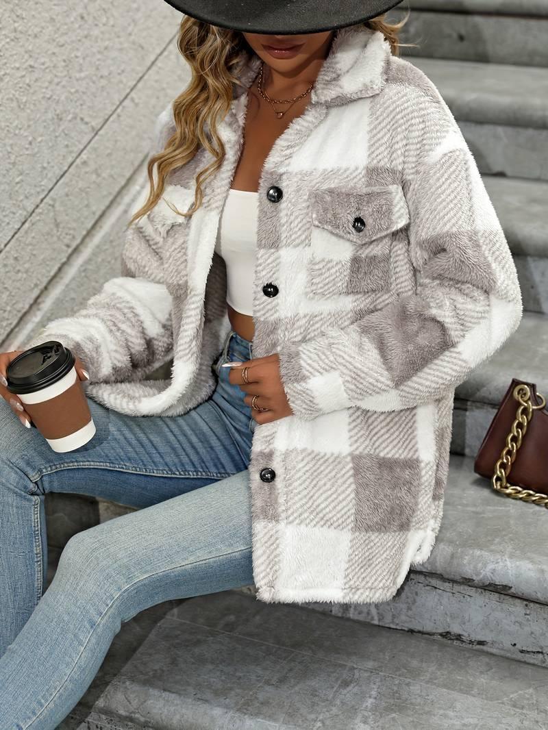 Womens Cozy Plaid Fleece Shacket for Ultimate Comfort - Rebooters