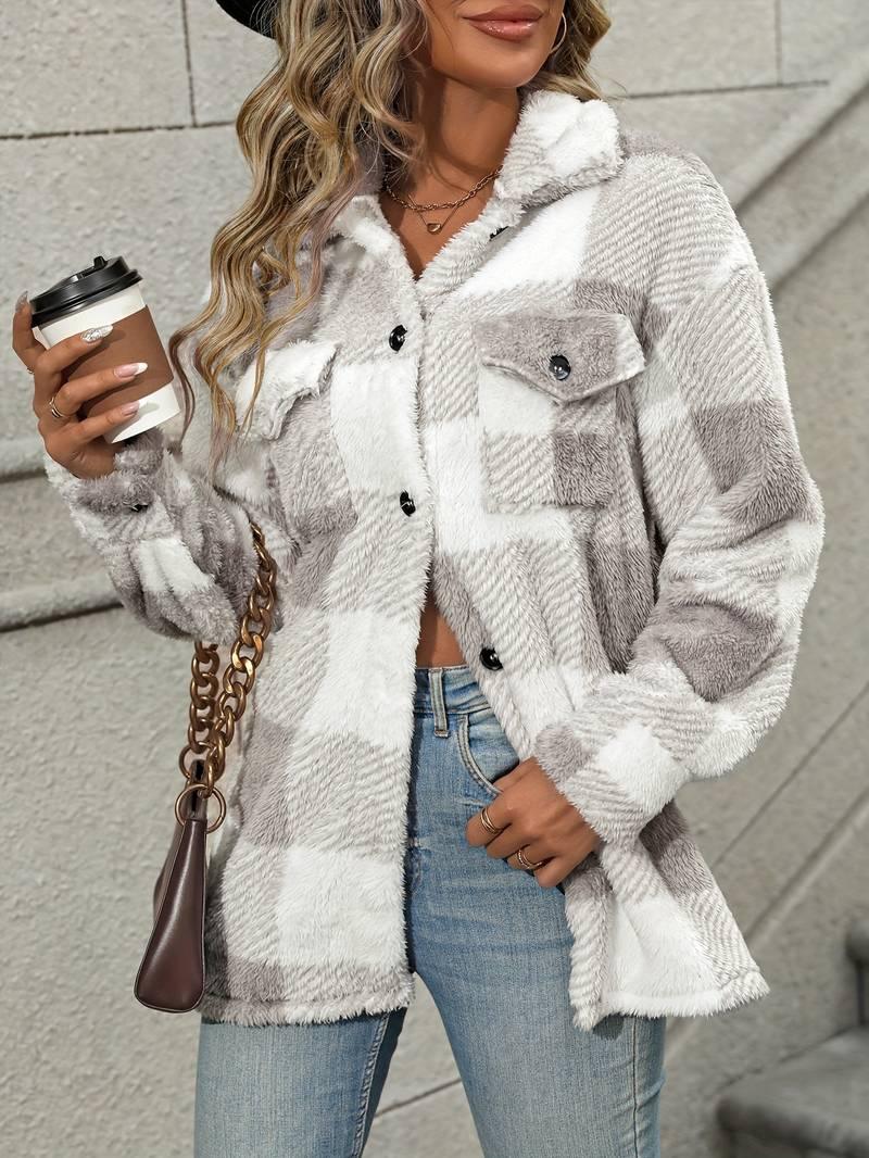 Womens Cozy Plaid Fleece Shacket for Ultimate Comfort - Rebooters