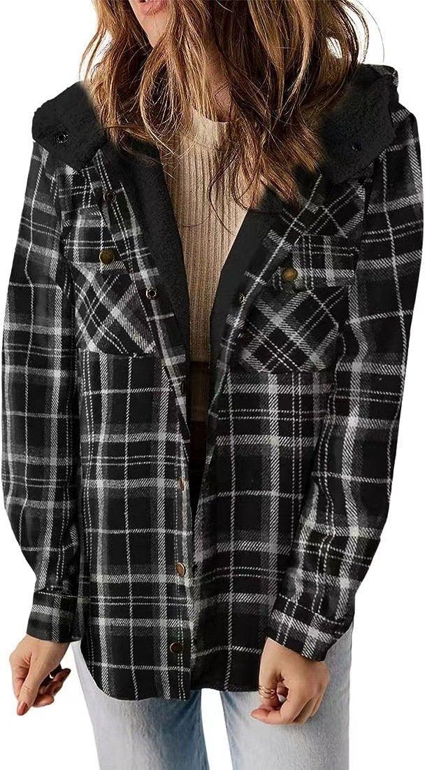 Womens Stylish Plaid Hooded Jacket Perfect for Any Season - Rebooters