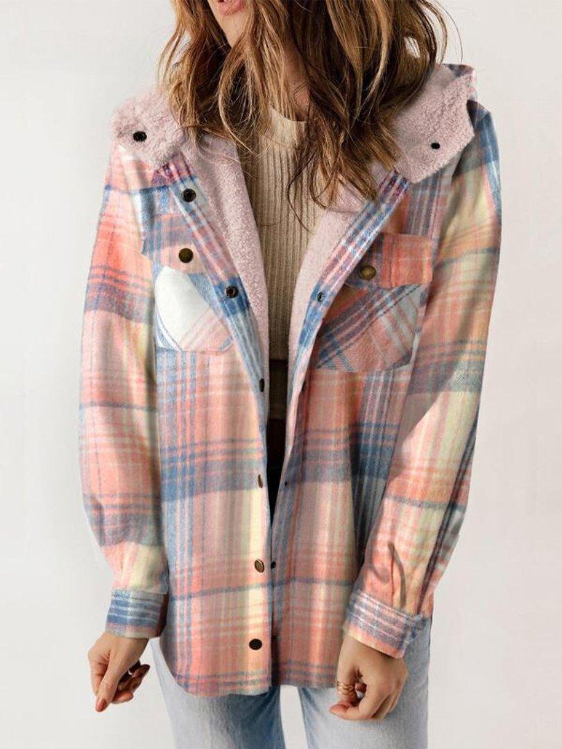 Womens Stylish Plaid Hooded Jacket Perfect for Any Season - Rebooters