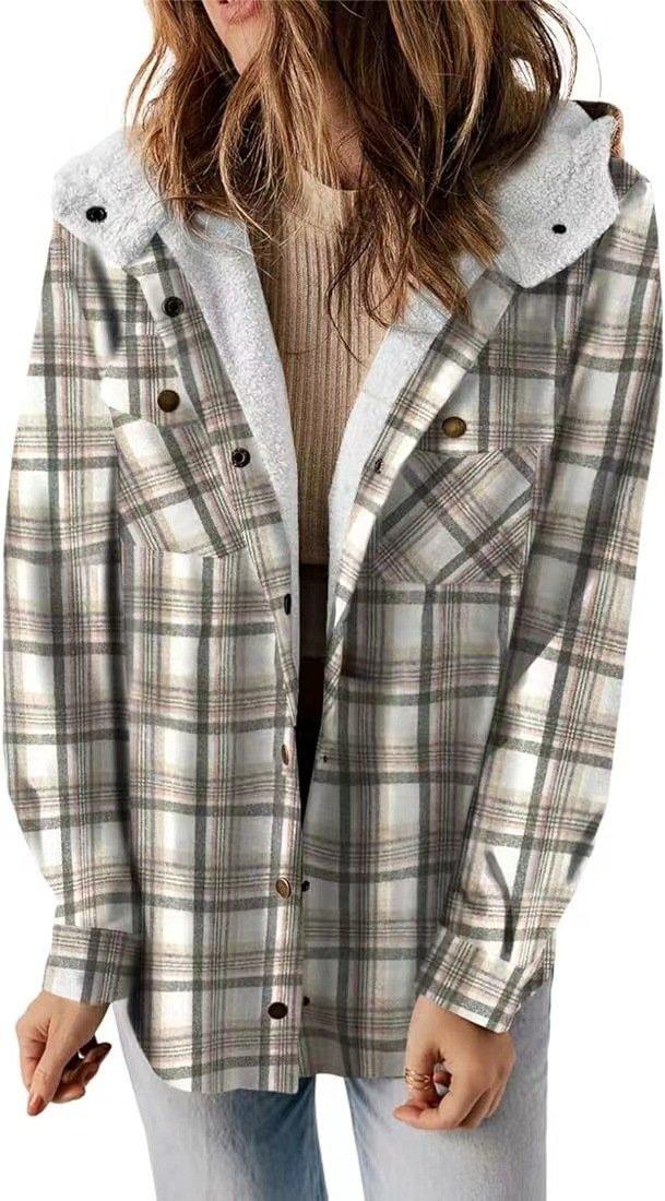 Womens Stylish Plaid Hooded Jacket Perfect for Any Season - Rebooters