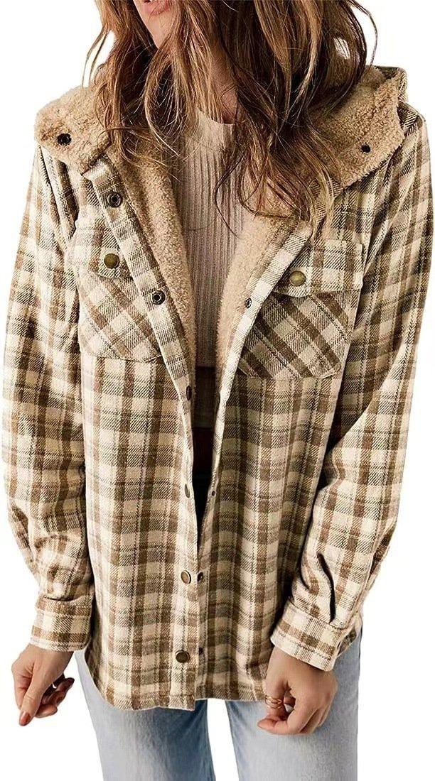 Womens Stylish Plaid Hooded Jacket Perfect for Any Season - Rebooters