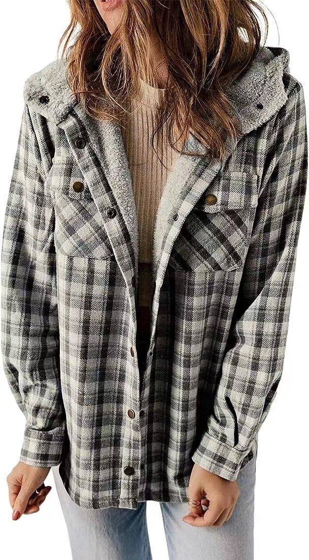 Womens Stylish Plaid Hooded Jacket Perfect for Any Season - Rebooters