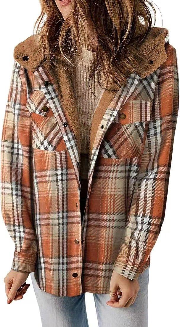 Womens Stylish Plaid Hooded Jacket Perfect for Any Season - Rebooters