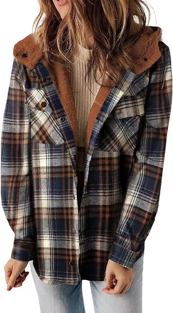 Womens Stylish Plaid Hooded Jacket Perfect for Any Season - Rebooters