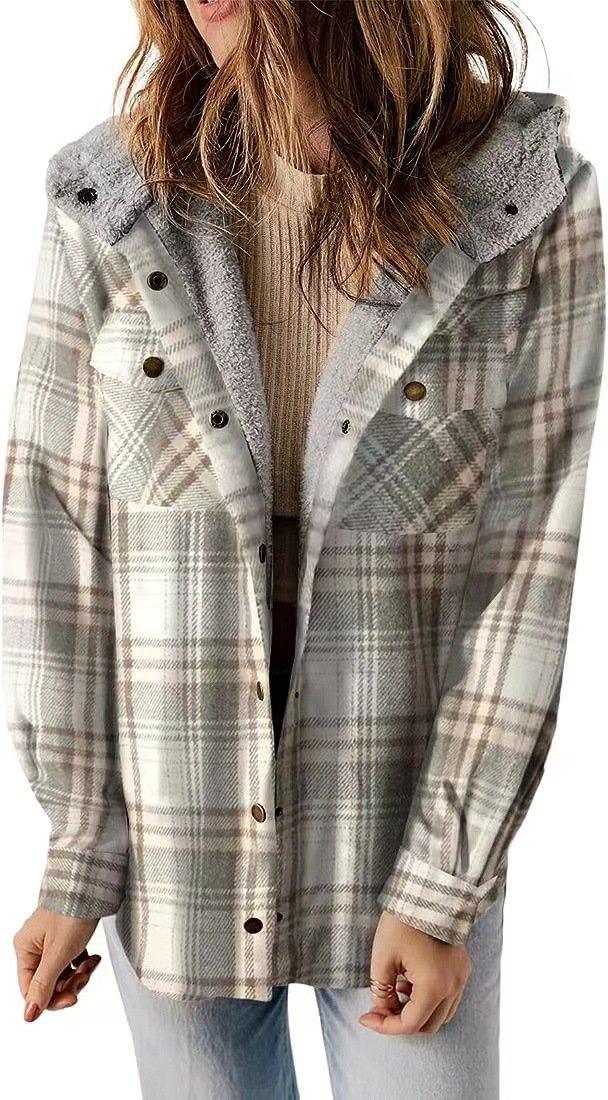 Womens Stylish Plaid Hooded Jacket Perfect for Any Season - Rebooters