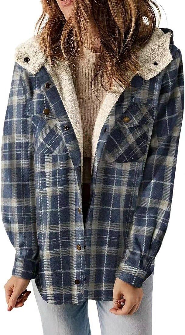 Womens Stylish Plaid Hooded Jacket Perfect for Any Season - Rebooters