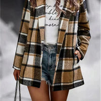 Womens Chic Plaid Open-Front Jacket for Effortless Style - Rebooters