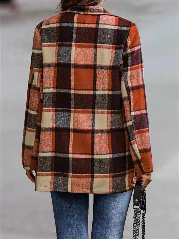 Womens Chic Plaid Open-Front Jacket for Effortless Style - Rebooters