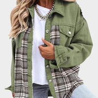 Womens Chic Plaid Patchwork Oversized Jacket for Style Green - Rebooters