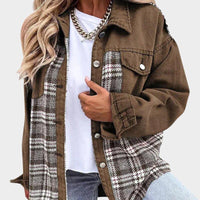 Womens Chic Plaid Patchwork Oversized Jacket for Style Brown - Rebooters