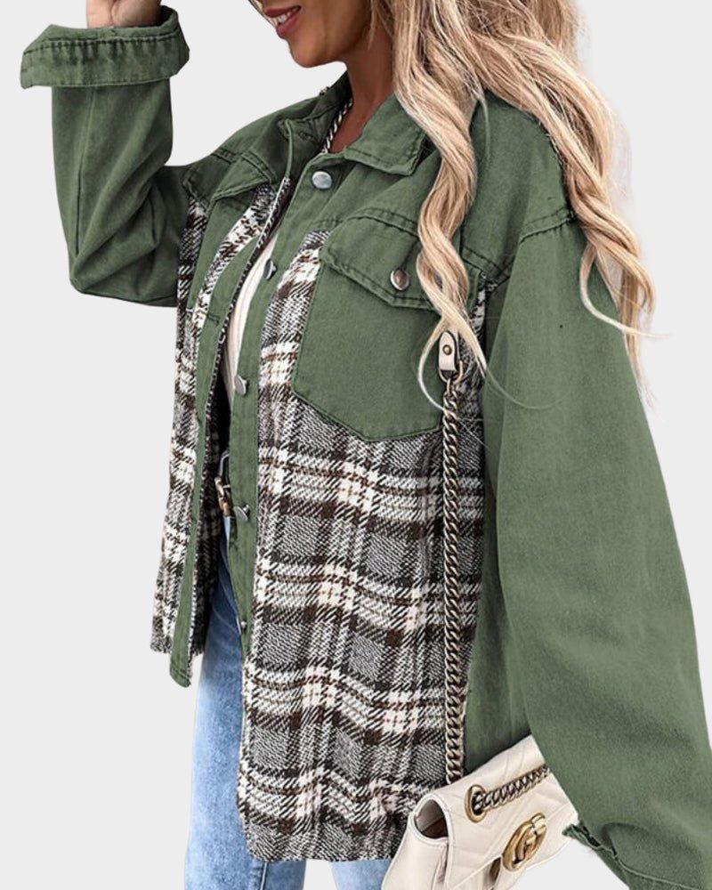 Womens Chic Plaid Patchwork Oversized Jacket for Style - Rebooters