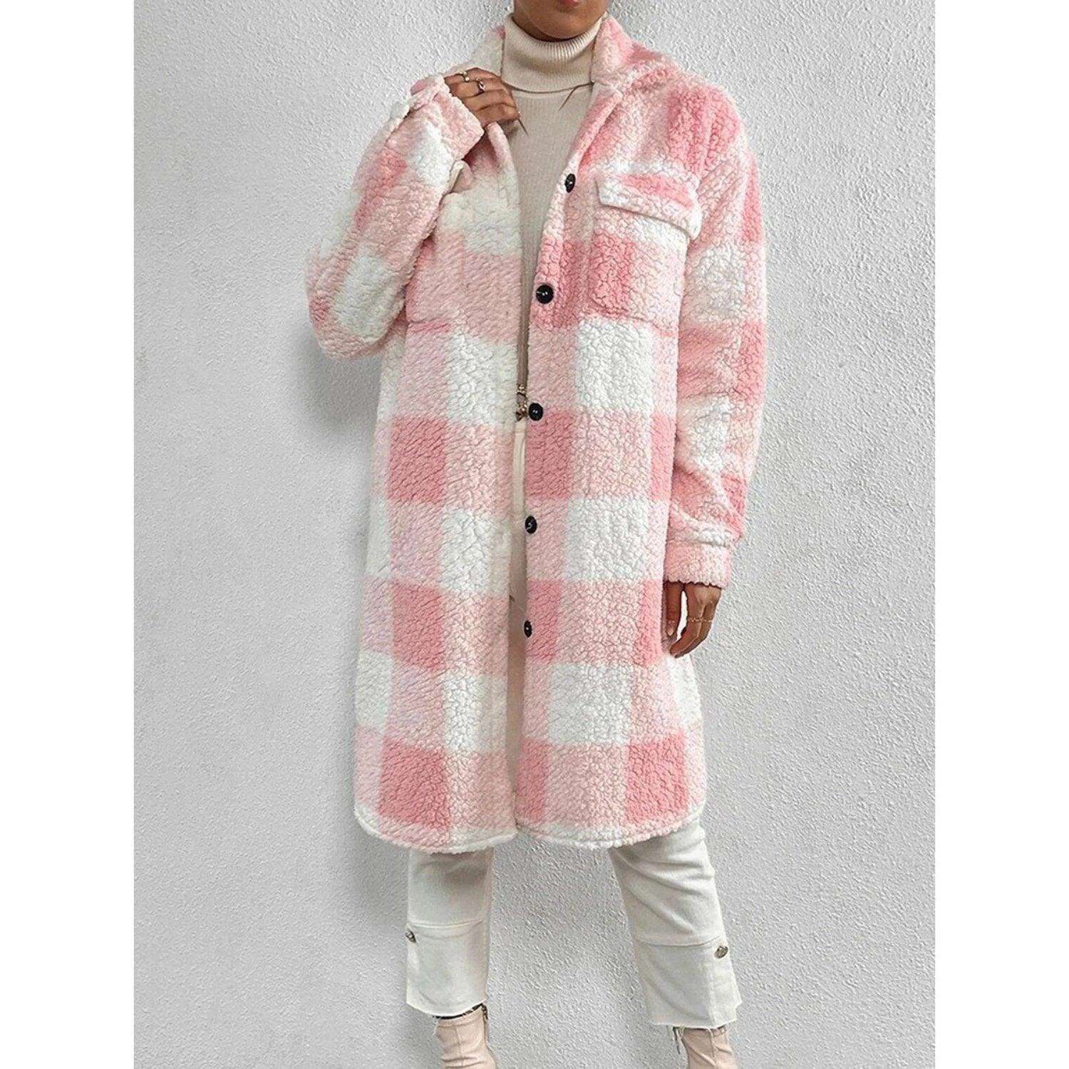 Womens Cozy Longline Sherpa Shacket in Stylish Plaid - Rebooters