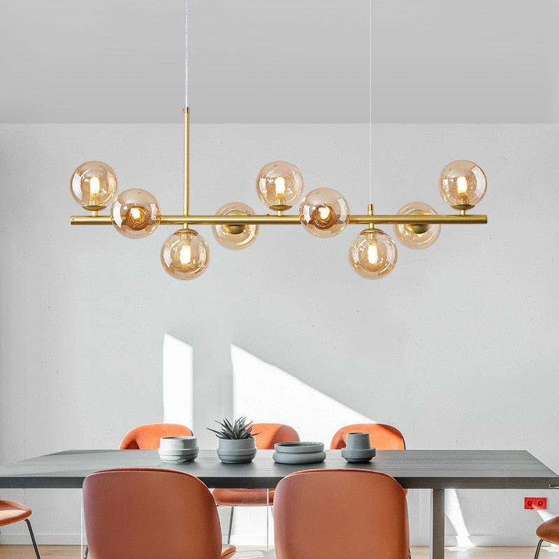 Modern Horizontal White Frosted Glass Ball Chandelier 7 Bulbs | Rebooters - Rebooters