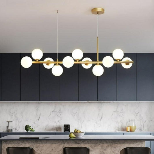 Modern Horizontal White Frosted Glass Ball Chandelier 7 Bulbs | Rebooters - Rebooters