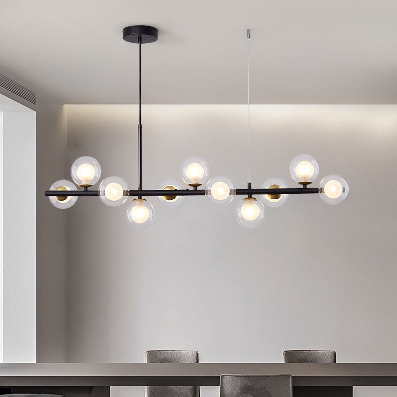 Modern Horizontal White Frosted Glass Ball Chandelier 7 Bulbs | Rebooters - Rebooters