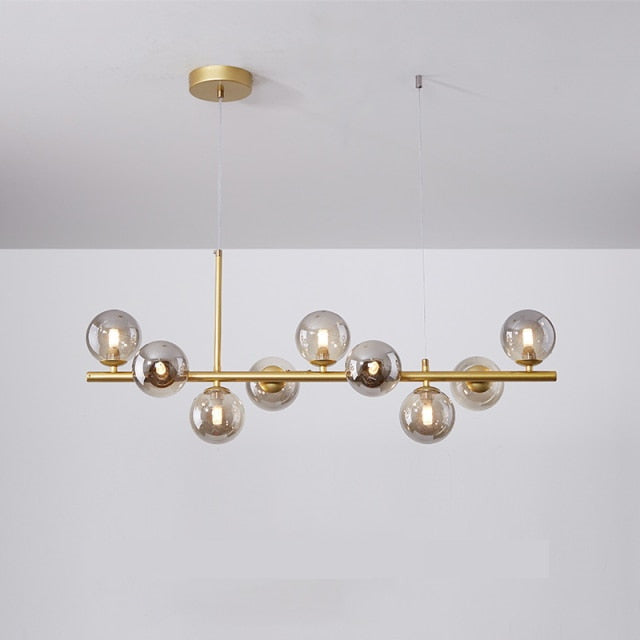 Modern Horizontal White Frosted Glass Ball Chandelier 7 Bulbs | Rebooters - Rebooters