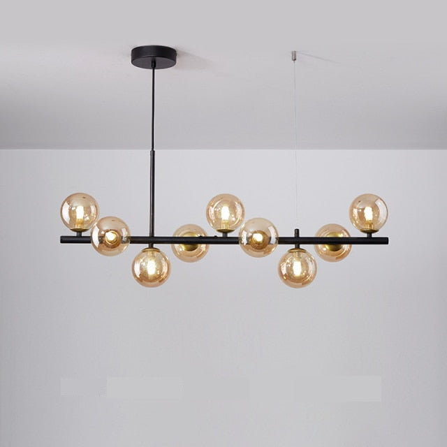 Modern Horizontal White Frosted Glass Ball Chandelier 7 Bulbs | Rebooters - Rebooters