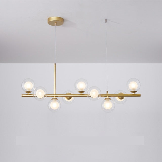 Modern Horizontal White Frosted Glass Ball Chandelier 7 Bulbs | Rebooters - Rebooters