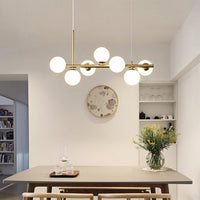 Modern Horizontal White Frosted Glass Ball Chandelier 7 Bulbs | Rebooters - Rebooters