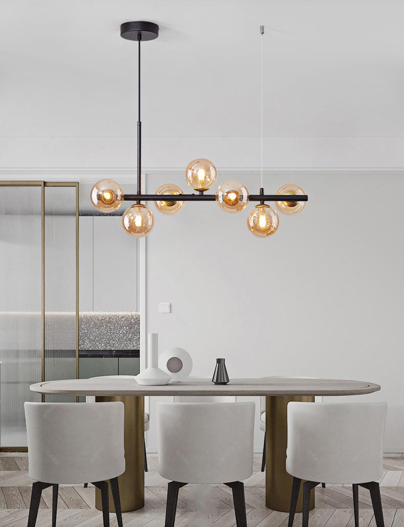 Modern Horizontal White Frosted Glass Ball Chandelier 7 Bulbs | Rebooters - Rebooters